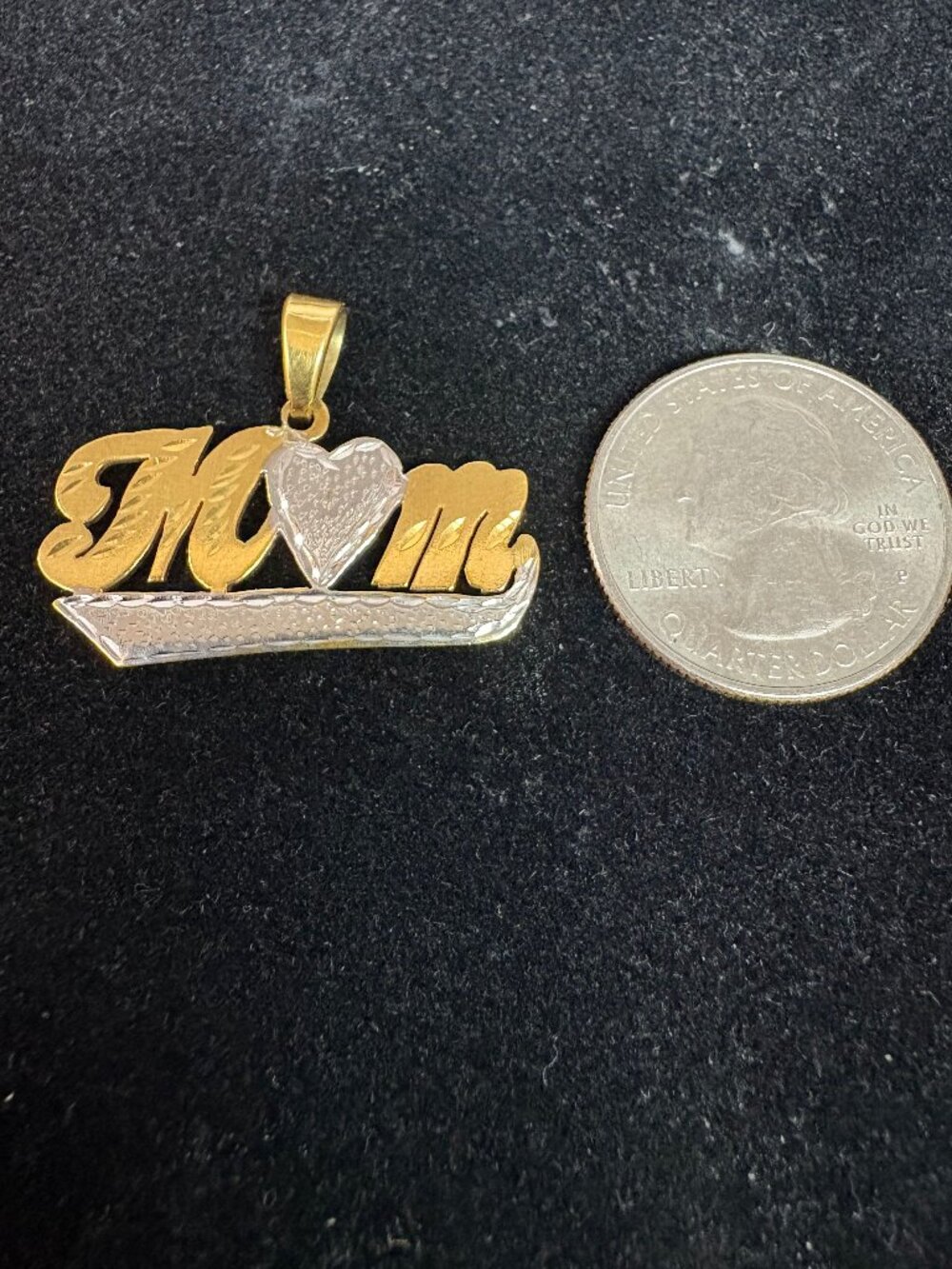 18K Gold “Mom” Pendant – Two-Tone (Yellow & White Gold) - Picture 3 of 5